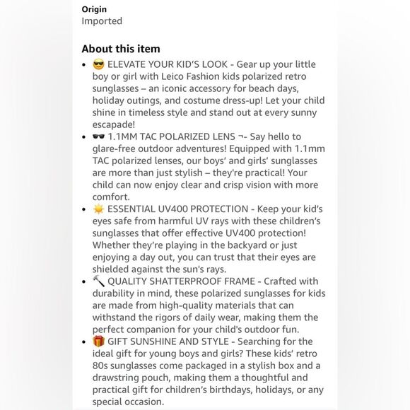 Kids Polarized Retro Sunglasses for Age 3-12 Shatterproof UV Protection, NIB - Picture 7 of 13